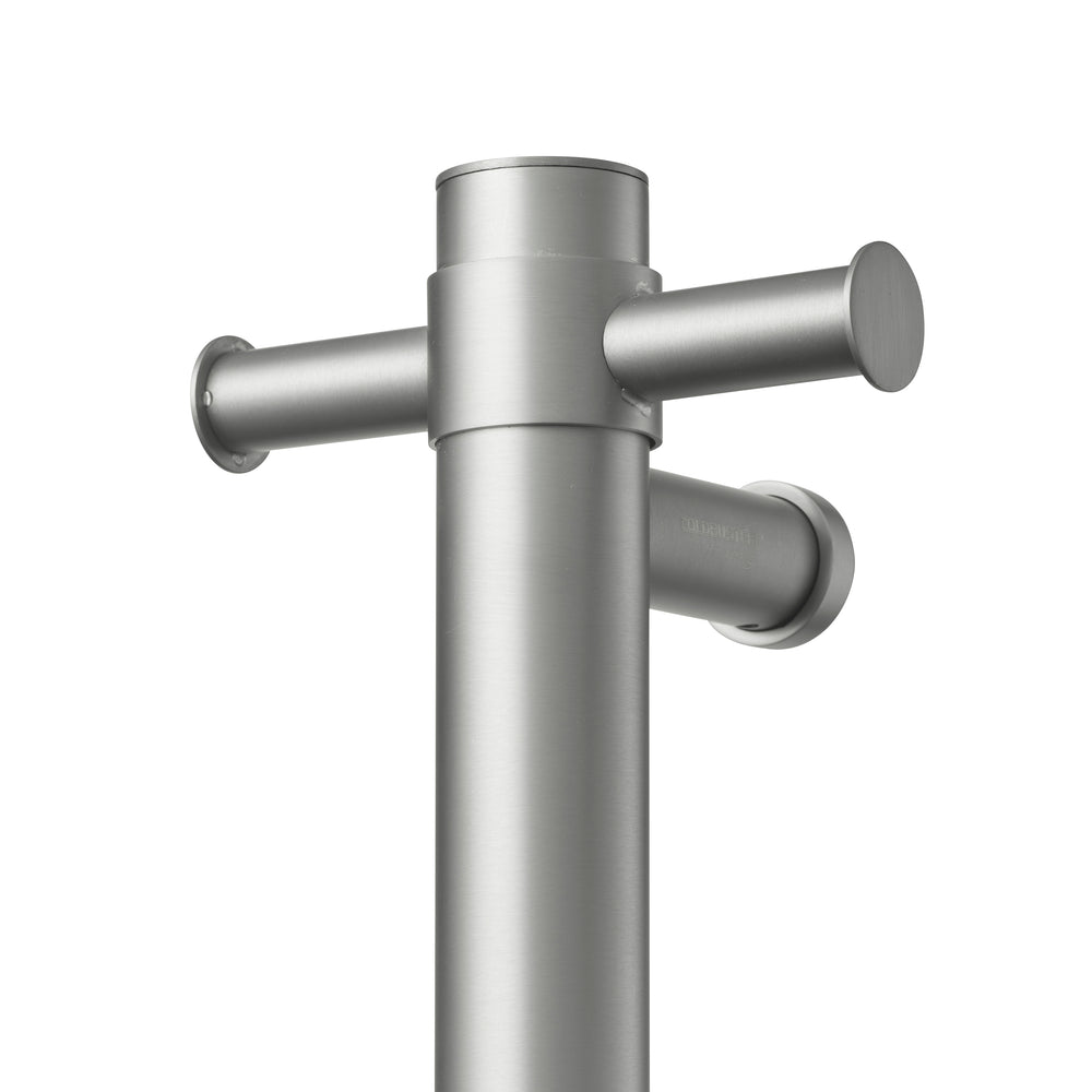 COLDBUSTER VERTICAL ROUND HEATED SINGLE TOWEL RAIL BRUSHED NICKEL 900MM