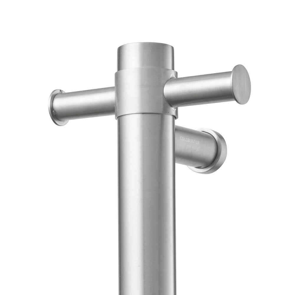 COLDBUSTER VERTICAL ROUND HEATED SINGLE TOWEL RAIL BRUSHED STAINLESS STEEL 900MM