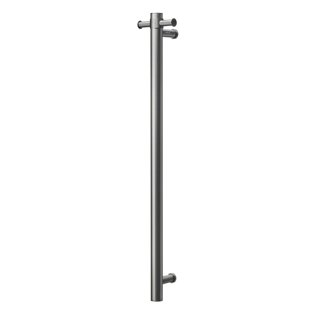 COLDBUSTER VERTICAL ROUND HEATED SINGLE TOWEL RAIL BRUSHED GUN METAL 900MM