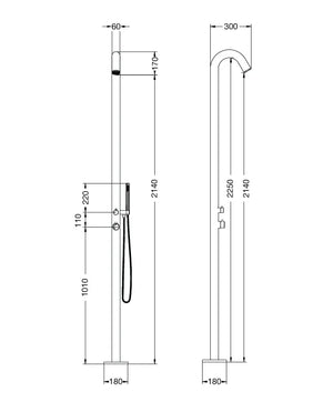 RAINWARE MAROUBRA FREESTANDING OUTDOOR HOT AND COLD SHOWER AND HANDHELD BRUSHED BRASS