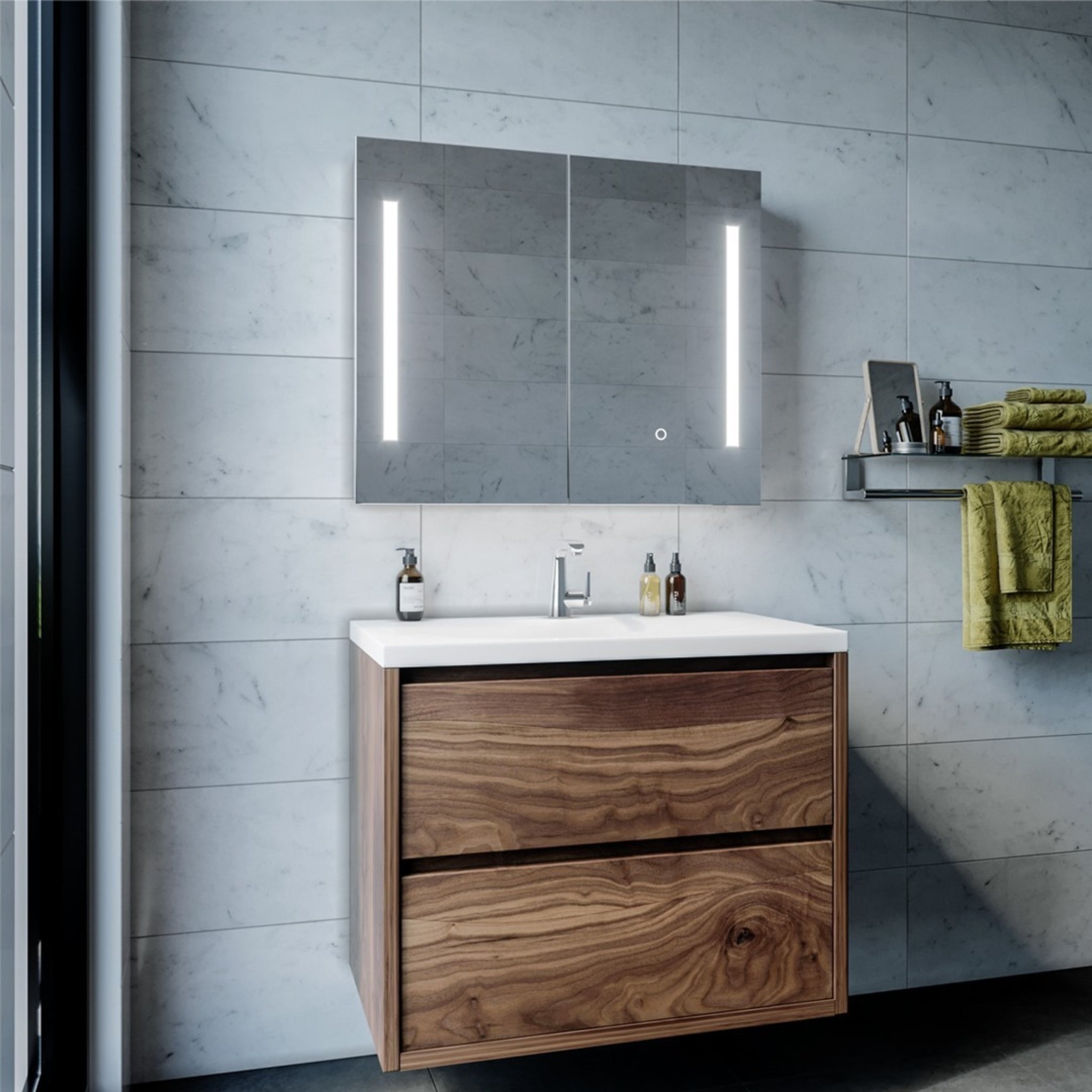 REMER AMBER SILVER LED SHAVING CABINET 750X700MM