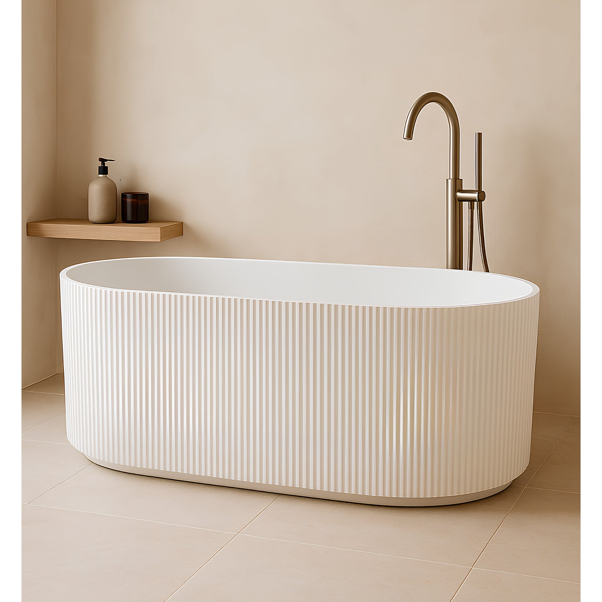 VITO AYANA FLUTED FREESTANDING BATHTUB GLOSS WHITE (AVAILABLE IN 1500MM AND 1700MM)