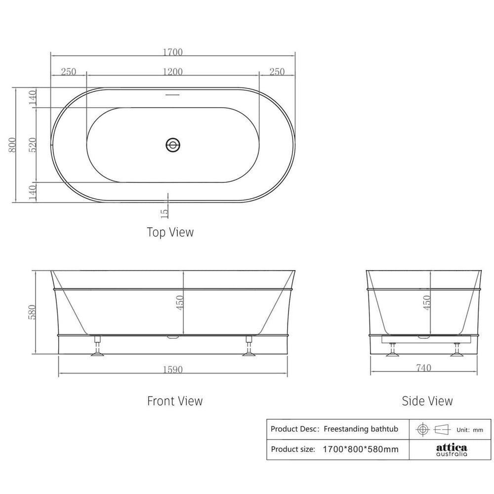 ATTICA BONDI FREE STANDING OVERFLOW BATHTUB MATTE WHITE (AVAILABLE IN 1500MM AND 1700MM)