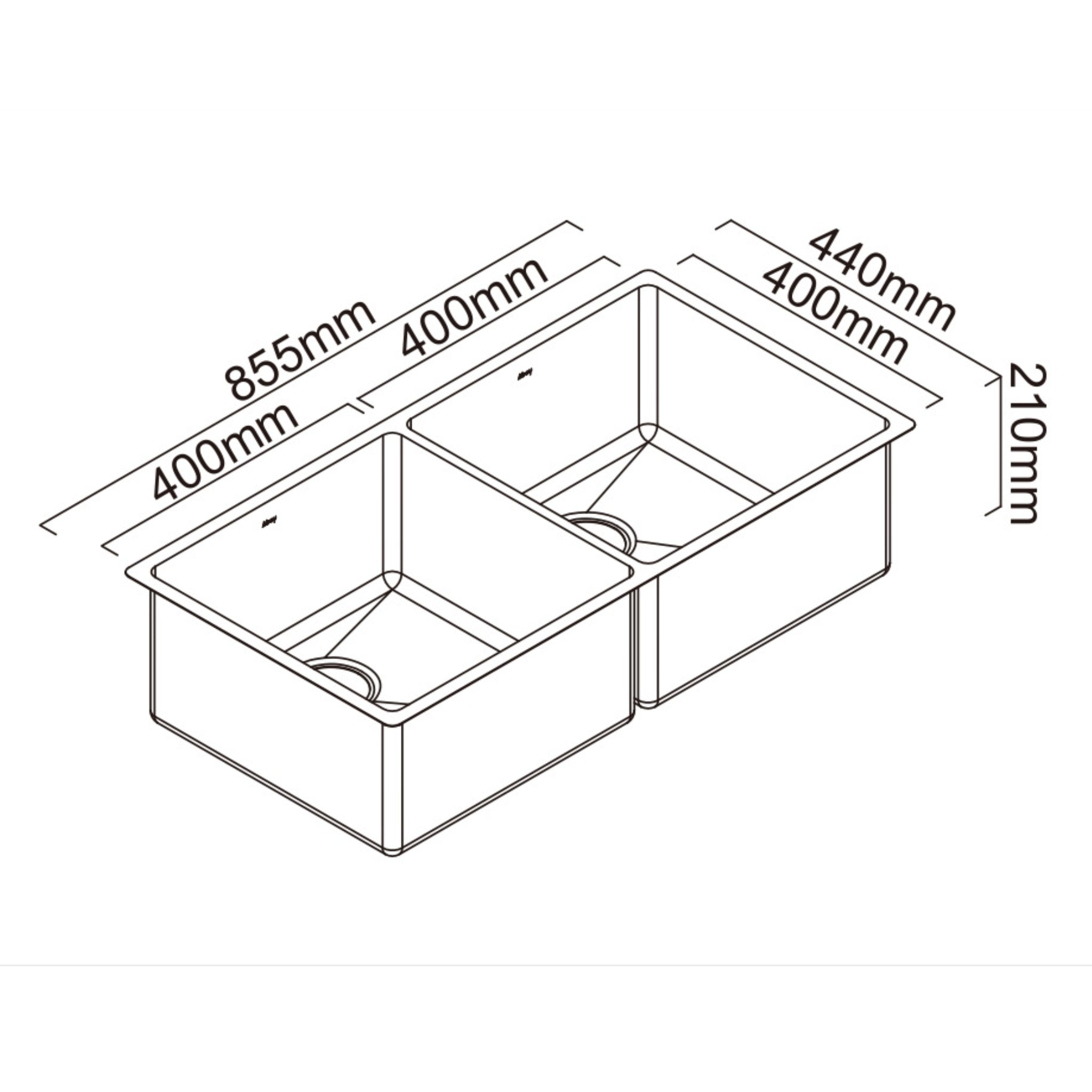 ABEY ALFRESCO DOUBLE BOWL KITCHEN SINK STAINLESS STEEL 855MM