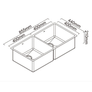 SCHOCK ALFRESCO DOUBLE BOWL KITCHEN SINK STAINLESS STEEL 855MM
