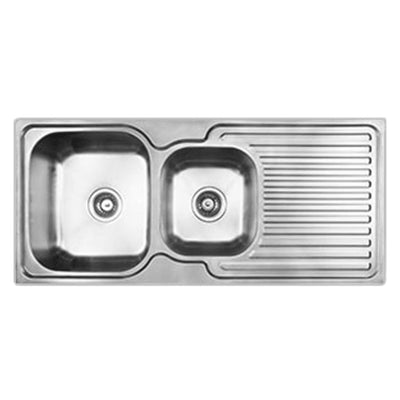 SCHOCK ENTRY 1 AND 3/4 LEFT HAND DOUBLE BOWL KITCHEN SINK WITH DRAINER STAINLESS STEEL 1080MM