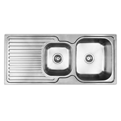 SCHOCK ENTRY 1 AND 3/4 RIGHT HAND DOUBLE BOWL KITCHEN SINK WITH DRAINER STAINLESS STEEL 1080MM