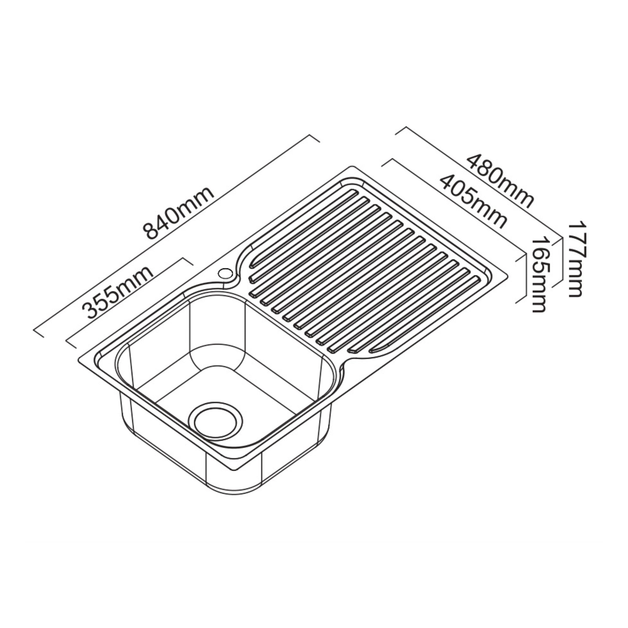 ABEY ENTRY LEFT HAND SINGLE BOWL KITCHEN SINK 840MM