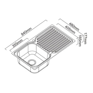 SCHOCK ENTRY LEFT HAND SINGLE BOWL KITCHEN SINK 840MM