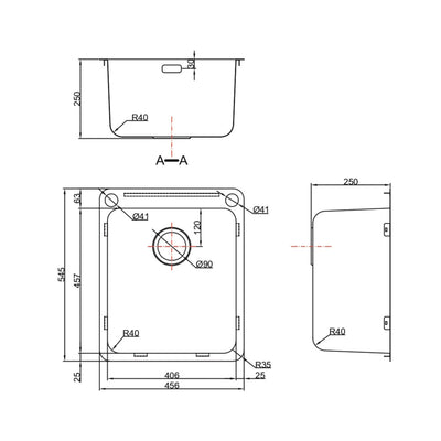 SCHOCK SINGLE BOWL LAUNDRY SINK WITH DUAL BYPASS AND OVERFLOW STAINLESS STEEL 456MM