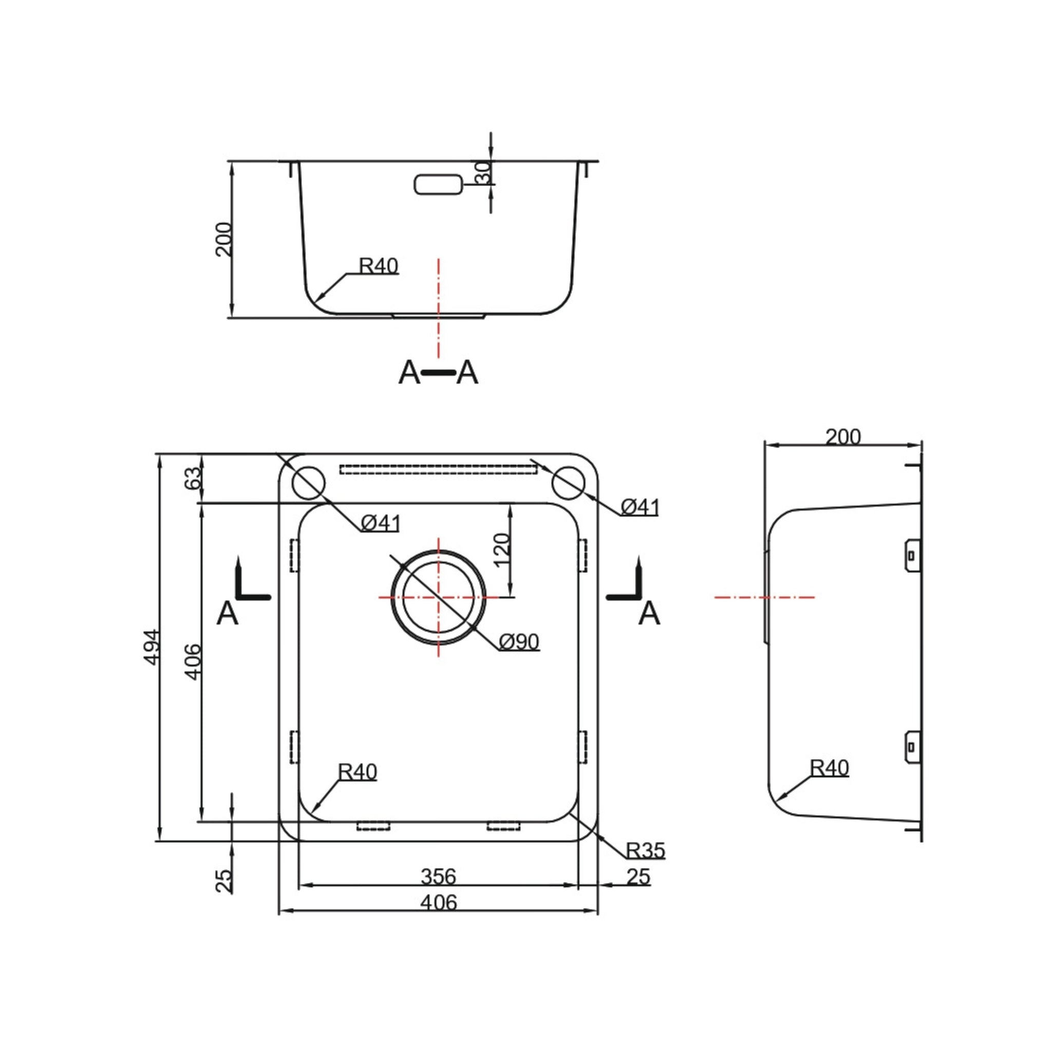 ABEY SINGLE BOWL LAUNDRY SINK WITH DUAL BYPASS AND OVERFLOW STAINLESS STEEL 406MM