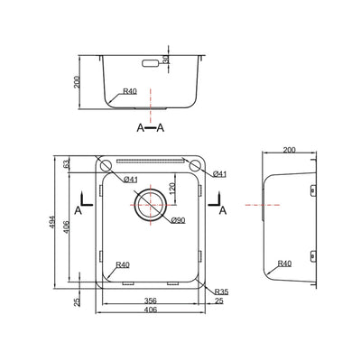 SCHOCK SINGLE BOWL LAUNDRY SINK WITH DUAL BYPASS AND OVERFLOW STAINLESS STEEL 406MM