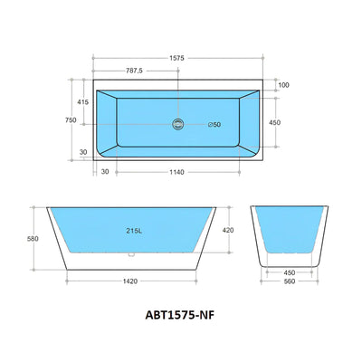POSEIDON AVIS BACK TO WALL NF BATHTUB GLOSS WHITE (AVAILABLE IN 1575MM AND 1700MM)