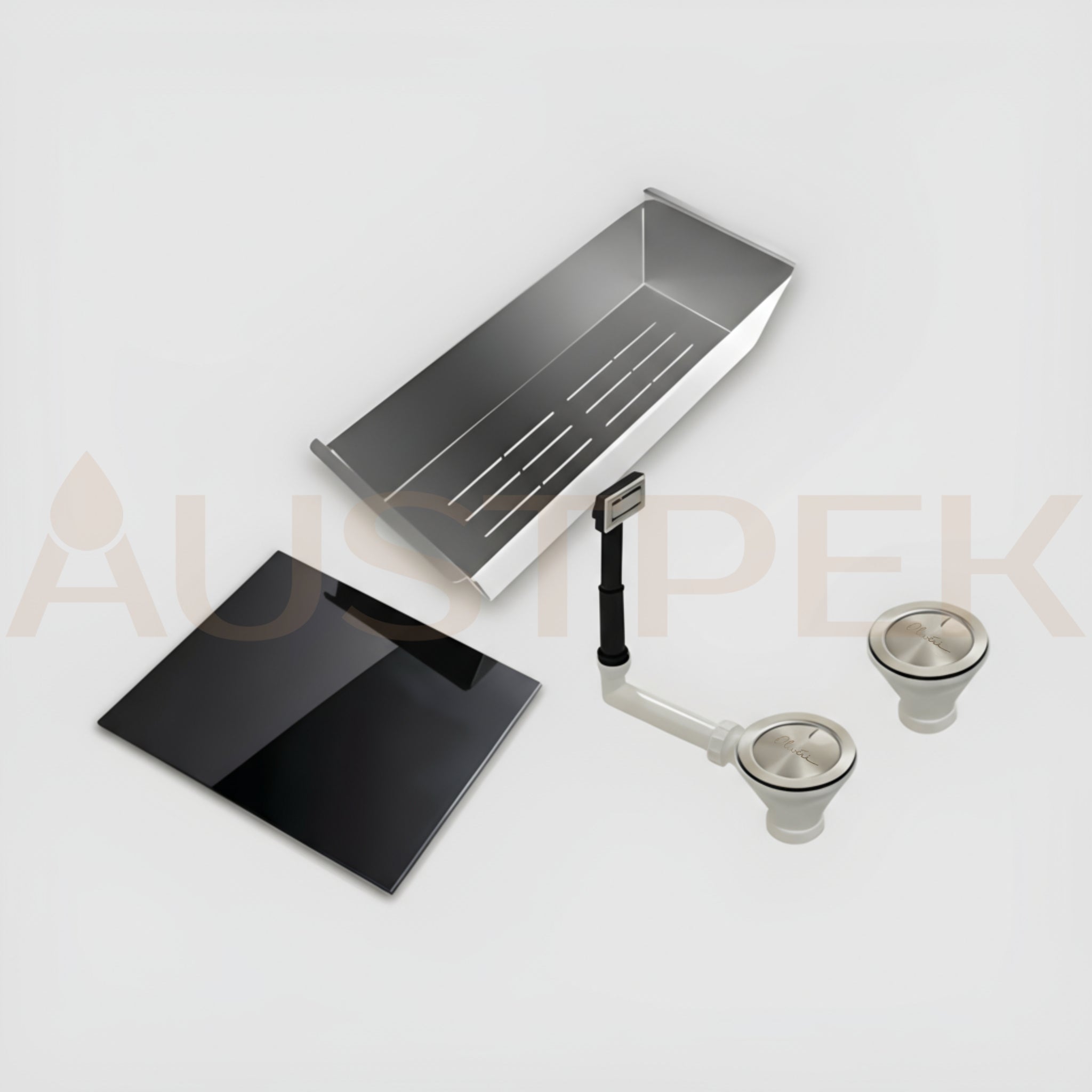 OLIVERI SANTORINI DOUBLE BOWL TOPMOUNT ALFRESCO AND KITCHEN SINK WITH GLASS TOP BLACK 860MM