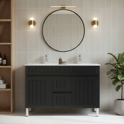 CETO ACACIA SHAKER MATTE BLACK 1200MM DOUBLE BOWL FLOOR STANDING VANITY