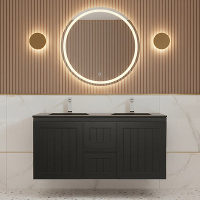 CETO ACACIA SHAKER MATTE BLACK 1200MM DOUBLE BOWL WALL HUNG VANITY