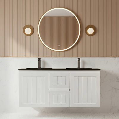 CETO ACACIA SHAKER MATTE WHITE 1200MM DOUBLE BOWL WALL HUNG VANITY