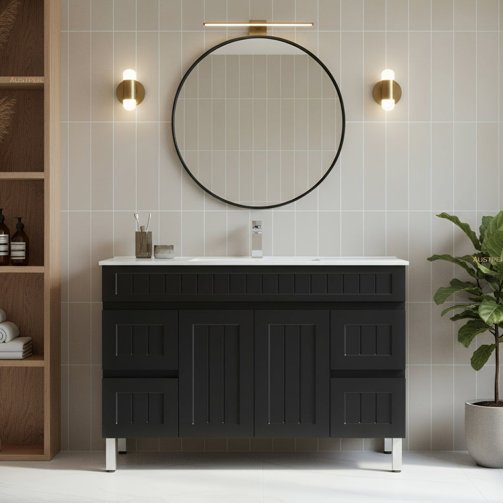 CETO ACACIA SHAKER MATTE BLACK 1200MM SINGLE BOWL FLOOR STANDING VANITY