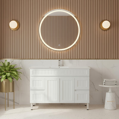 CETO ACACIA SHAKER MATTE WHITE 1200MM SINGLE BOWL FLOOR STANDING VANITY