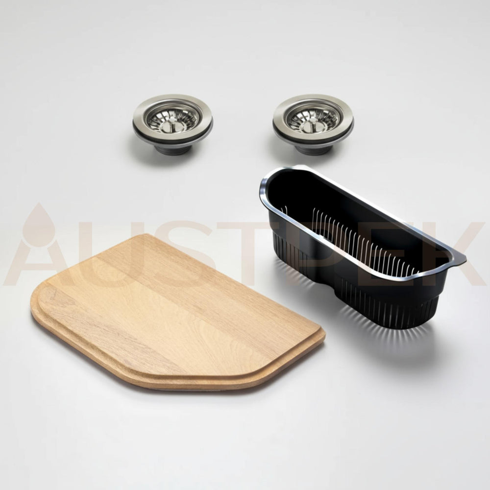 OLIVERI NU-PETITE DOUBLE BOWL TOPMOUNT KITCHEN SINK WITH TAPHOLE & DRAINER STAINLESS STEEL 1250MM