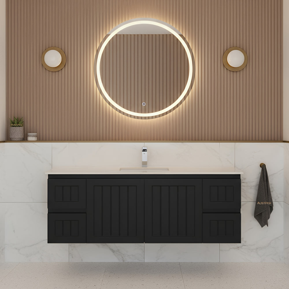 CETO ACACIA SHAKER MATTE BLACK 1500MM SINGLE BOWL WALL HUNG VANITY