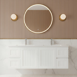 CETO ACACIA SHAKER MATTE WHITE 1500MM DOUBLE BOWL WALL HUNG VANITY