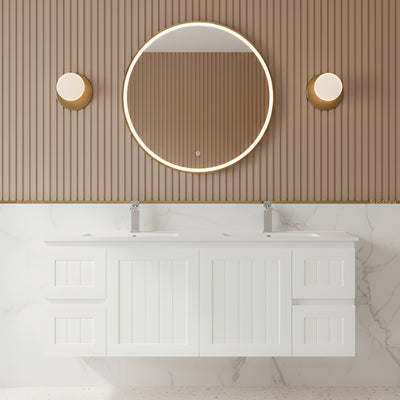 CETO ACACIA SHAKER MATTE WHITE 1500MM DOUBLE BOWL WALL HUNG VANITY
