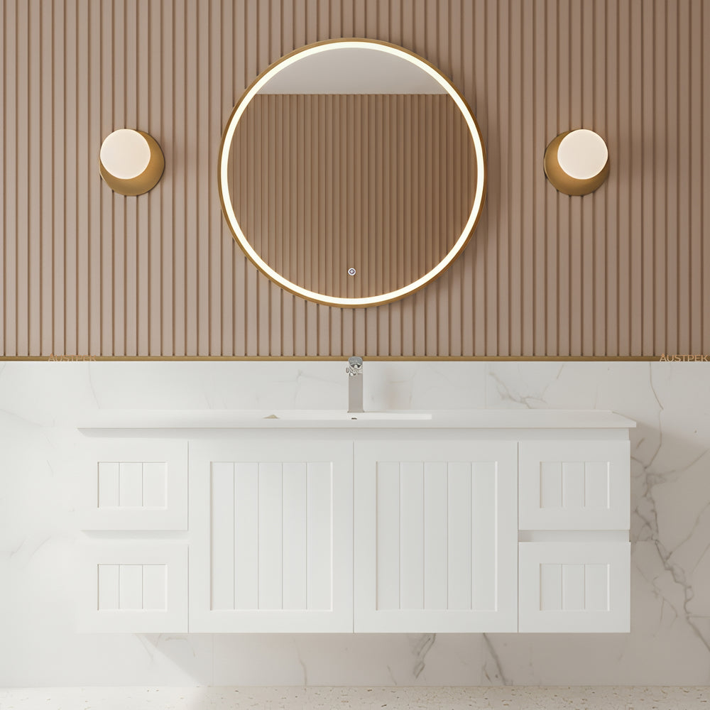 CETO ACACIA SHAKER MATTE WHITE 1500MM SINGLE BOWL WALL HUNG VANITY