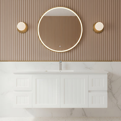 CETO ACACIA SHAKER MATTE WHITE 1500MM SINGLE BOWL WALL HUNG VANITY