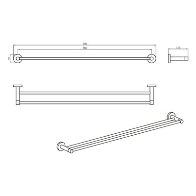 AMOZA DOUBLE TOWEL RAIL 800MM MATTE BLACK