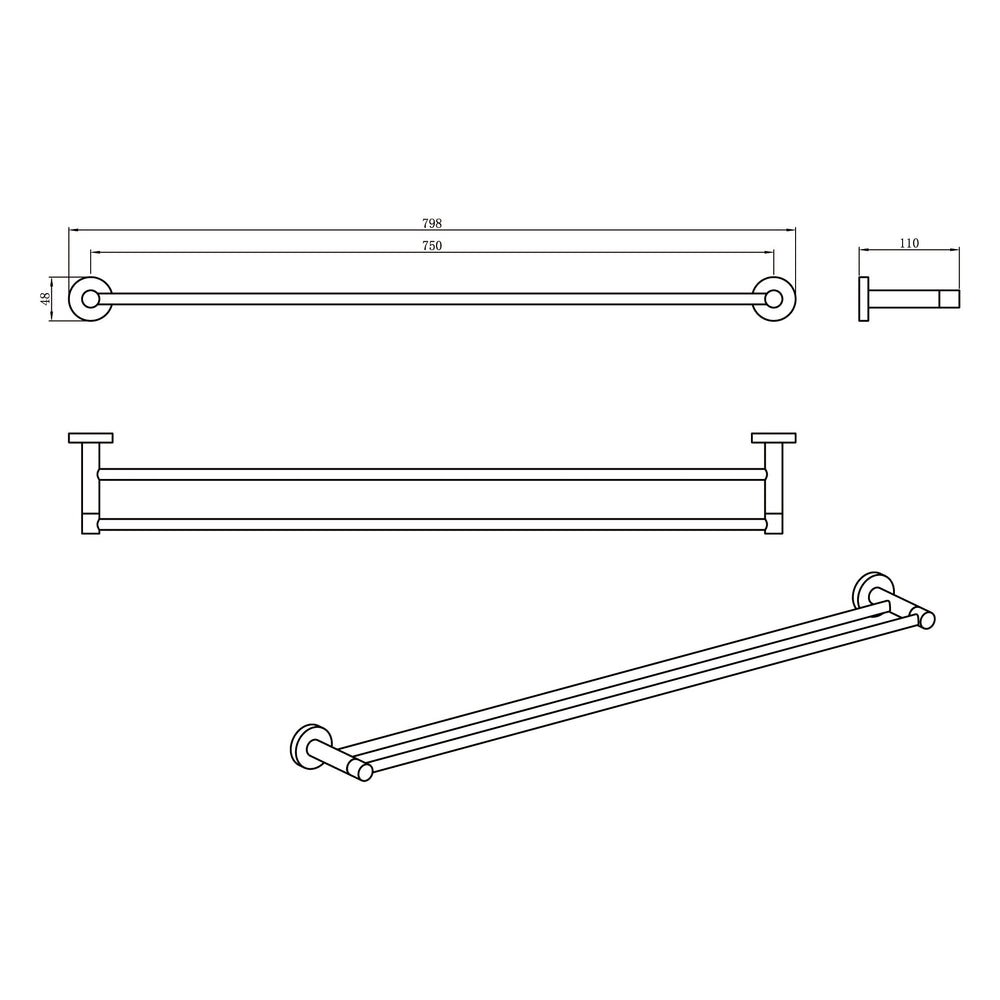 AMOZA DOUBLE TOWEL RAIL 800MM GUN METAL