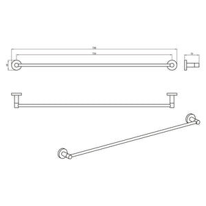 AMOZA SINGLE TOWEL RAIL 800MM BRUSHED STAINLESS STEEL