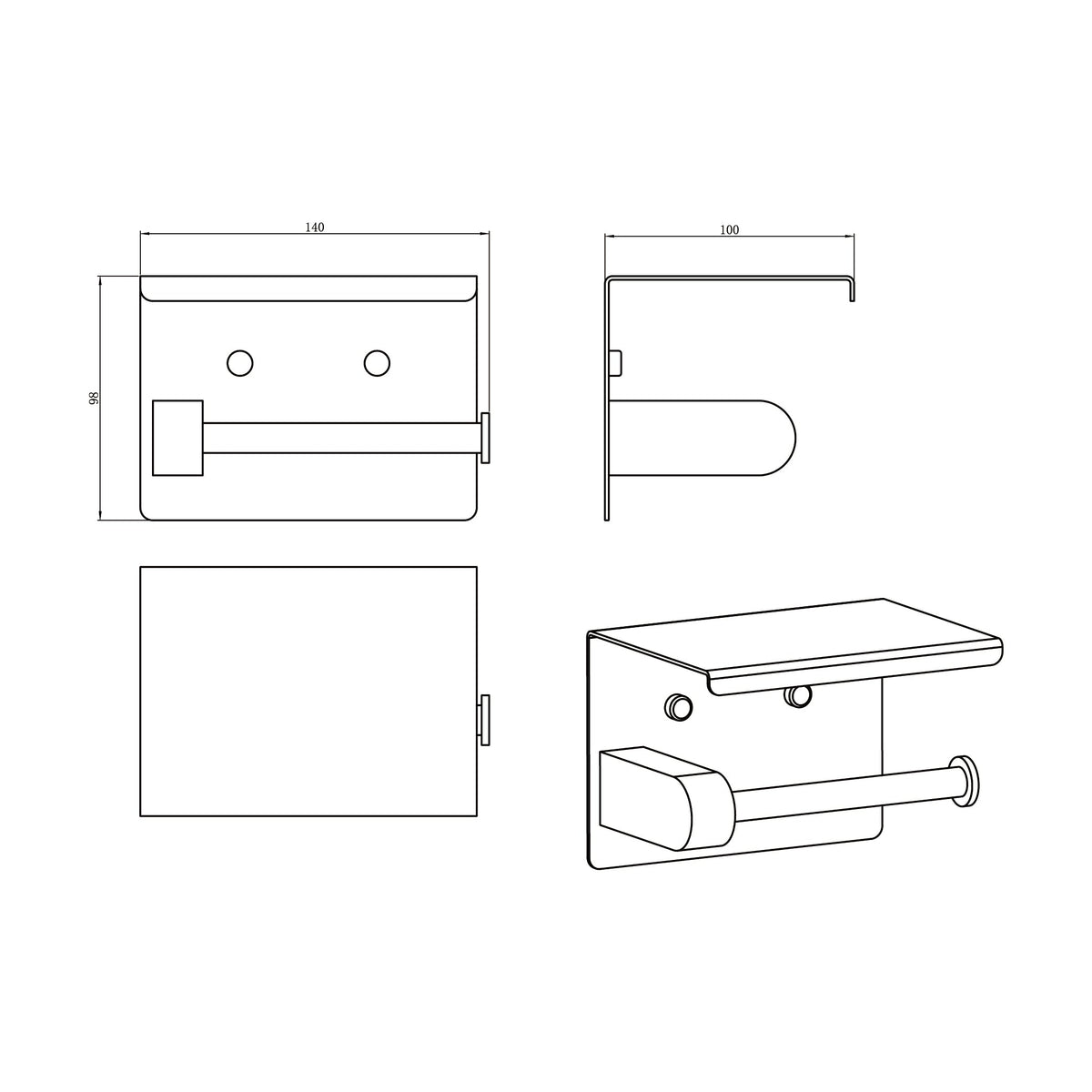 AMOZA TOILET ROLL HOLDER WITH SHELF 140MM BRUSHED GOLD