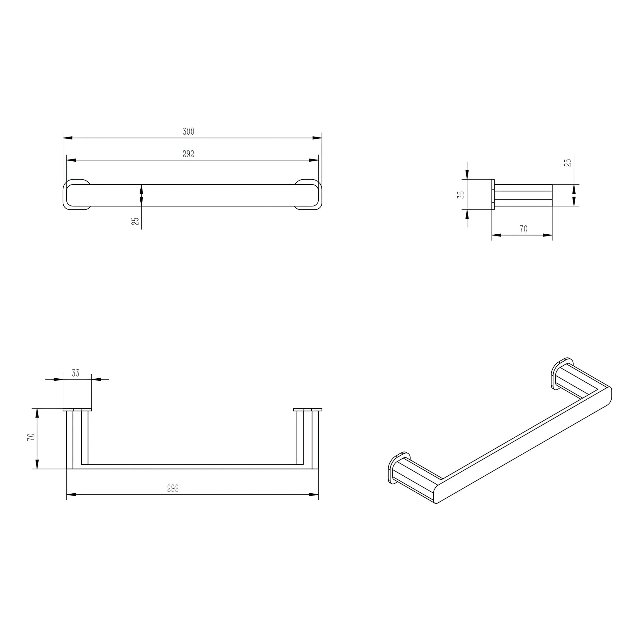 OSKAR TOWEL BAR 300MM ARGENT GOLD