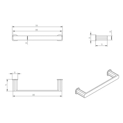 OSKAR TOWEL BAR 300MM BRUSHED NICKEL