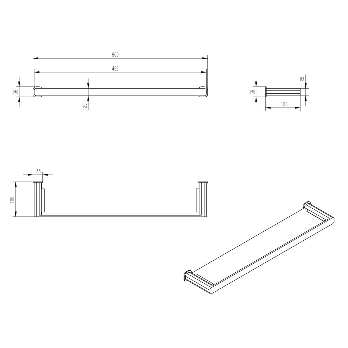 OSKAR METAL AND GLASS SHELF 500MM CHROME