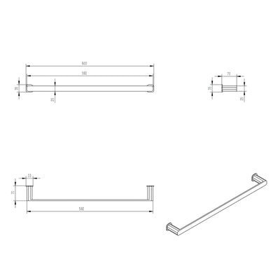 OSKAR SINGLE TOWEL RAIL BRUSHED NICKEL (AVAILABLE IN 600MM AND 750MM)