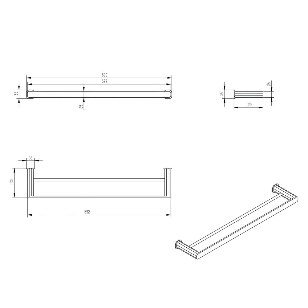 OSKAR DOUBLE TOWEL RAIL MATTE BLACK (AVAILABLE IN 600MM AND 750MM)