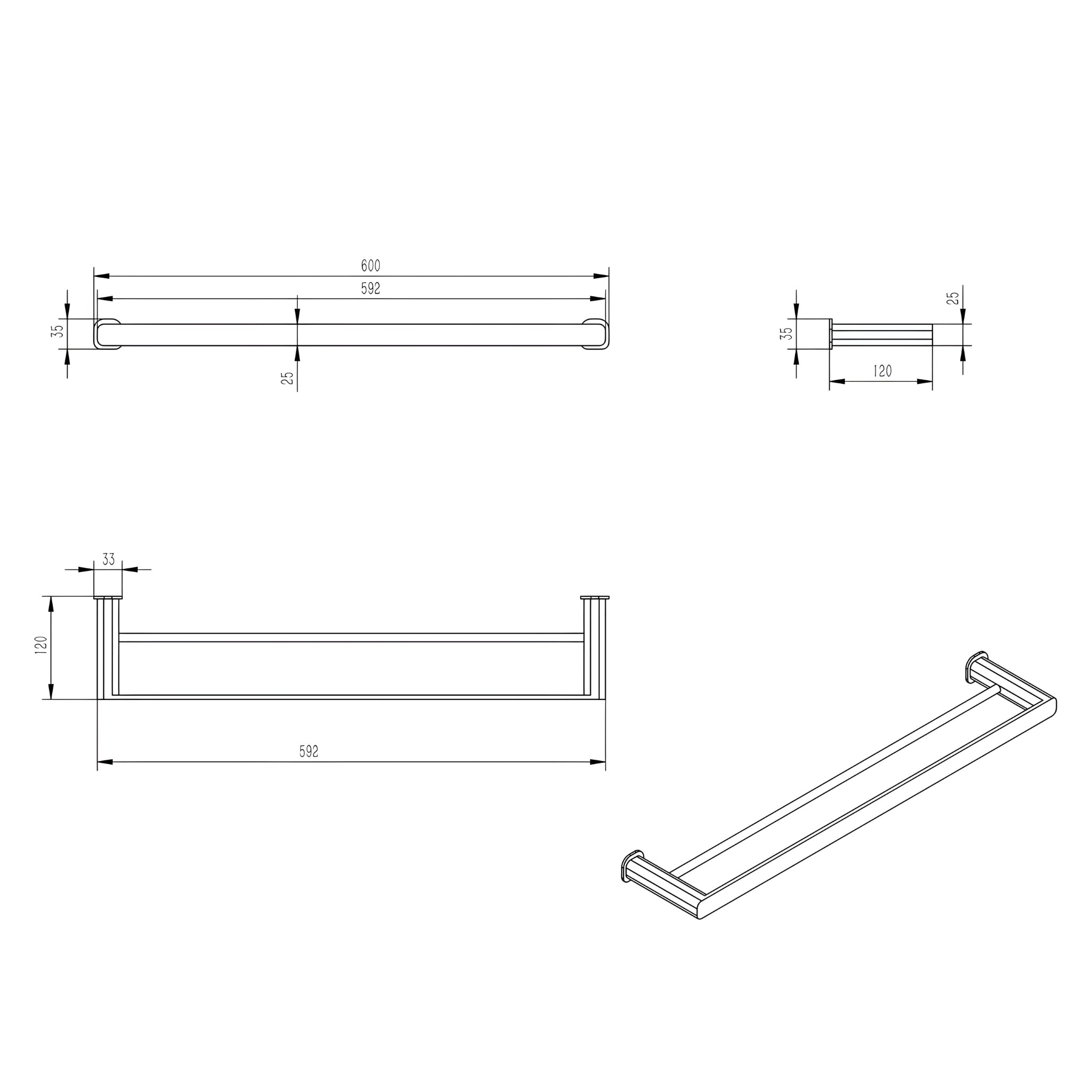 OSKAR DOUBLE TOWEL RAIL CHROME (AVAILABLE IN 600MM AND 750MM)
