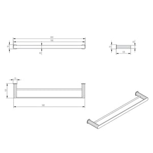 OSKAR DOUBLE TOWEL RAIL BRUSHED NICKEL (AVAILABLE IN 600MM AND 750MM)