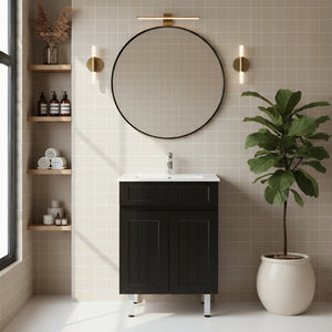 CETO ACACIA SHAKER MATTE BLACK 600MM SINGLE BOWL FLOOR STANDING VANITY