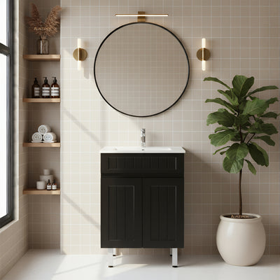 CETO ACACIA SHAKER MATTE BLACK 600MM SINGLE BOWL FLOOR STANDING VANITY