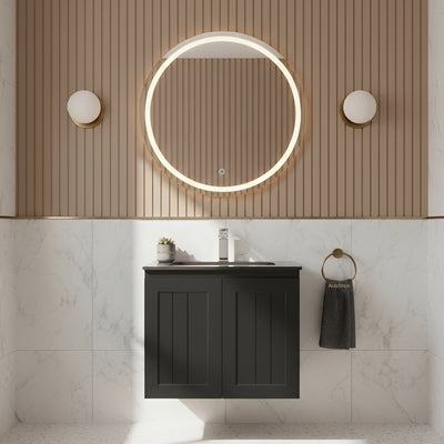 CETO ACACIA SHAKER MATTE BLACK 600MM SINGLE BOWL WALL HUNG VANITY