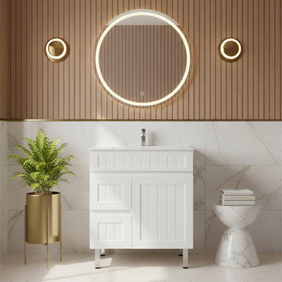 CETO ACACIA SHAKER MATTE WHITE 750MM FLOOR STANDING VANITY (AVAILABLE IN LEFT HAND DRAWER AND RIGHT HAND DRAWER)