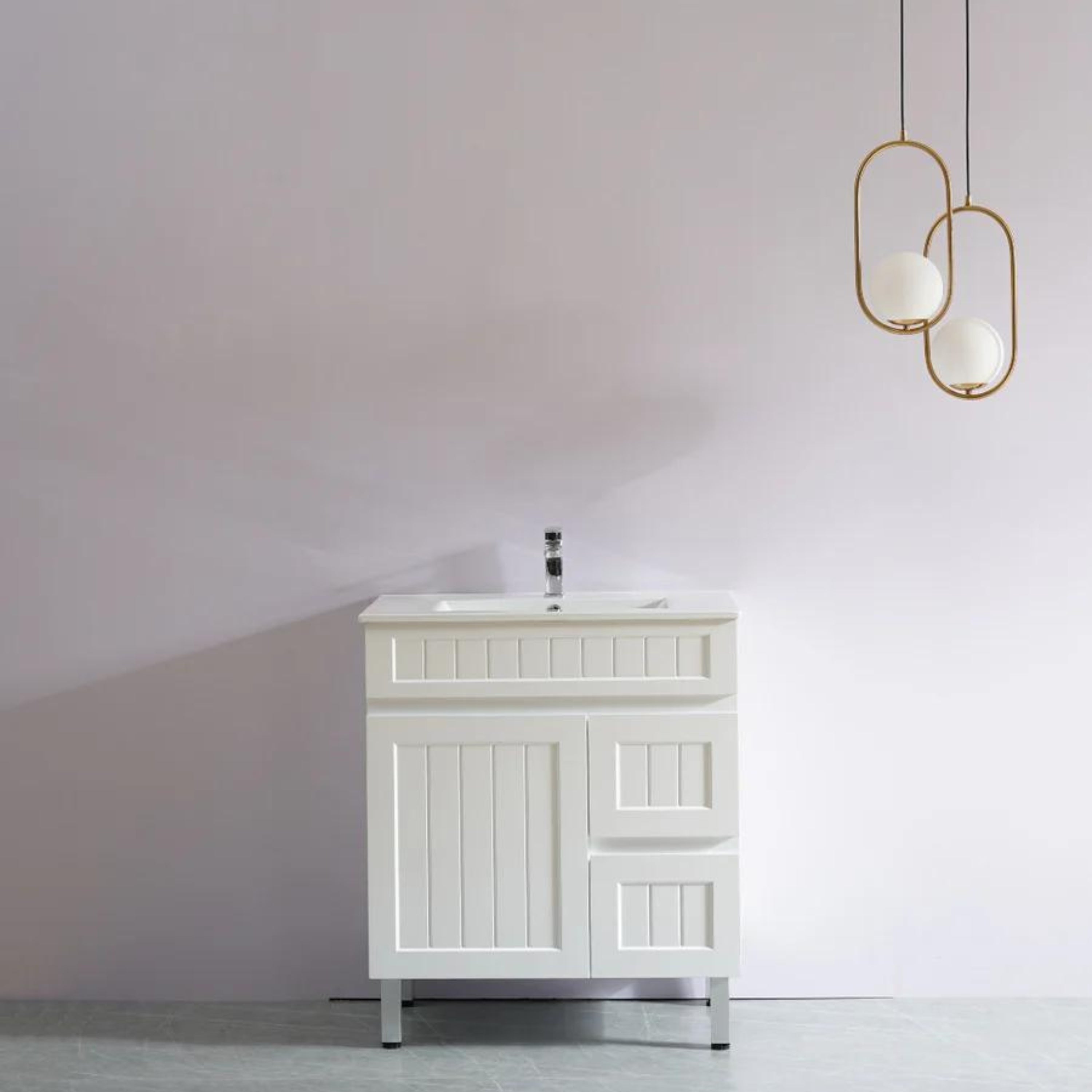 CETO ACACIA SHAKER MATTE WHITE 750MM FLOOR STANDING VANITY (AVAILABLE IN LEFT HAND DRAWER AND RIGHT HAND DRAWER)