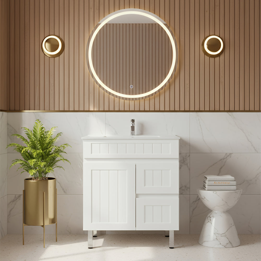 CETO ACACIA SHAKER MATTE WHITE 750MM FLOOR STANDING VANITY (AVAILABLE IN LEFT HAND DRAWER AND RIGHT HAND DRAWER)