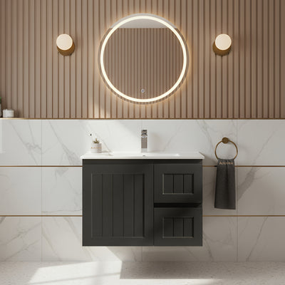 CETO ACACIA SHAKER MATTE BLACK 750MM SINGLE BOWL WALL HUNG VANITY (AVAILABLE IN LEFT AND RIGHT HAND DRAWER)