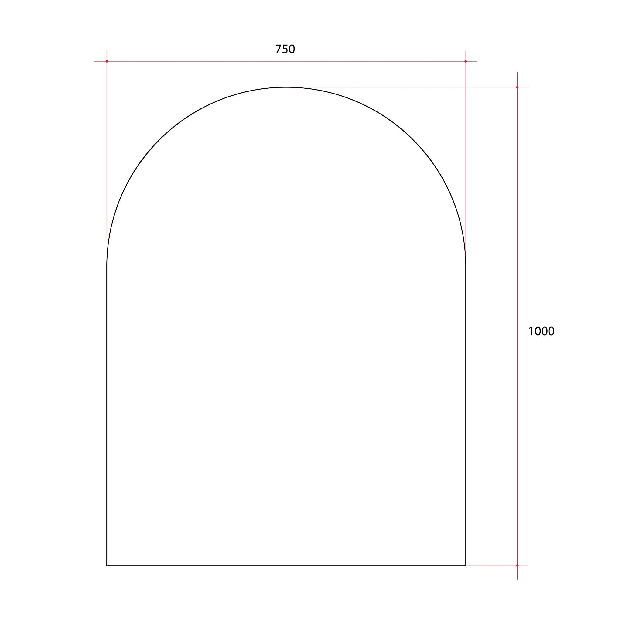 THERMOGROUP ABLAZE ARCH SHAPE MIRROR GLUE-TO-WALL WITH DEMISTER 750X1000MM