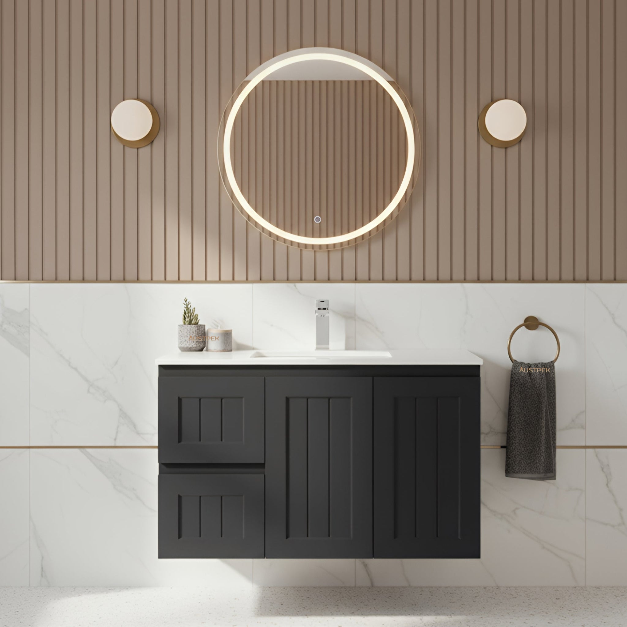 CETO ACACIA SHAKER MATTE BLACK 900MM WALL HUNG VANITY (AVAILABLE IN LEFT HAND DRAWER AND RIGHT HAND DRAWER)