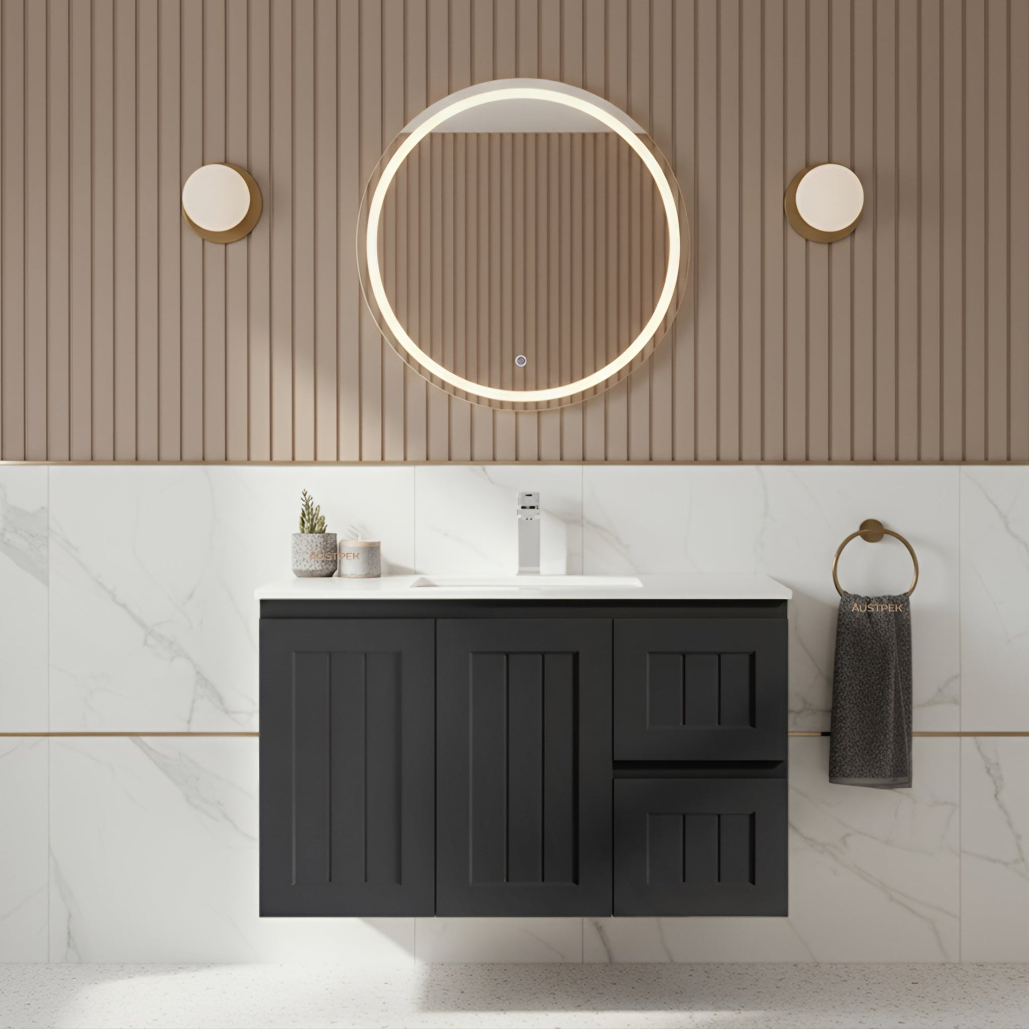 CETO ACACIA SHAKER MATTE BLACK 900MM WALL HUNG VANITY (AVAILABLE IN LEFT HAND DRAWER AND RIGHT HAND DRAWER)